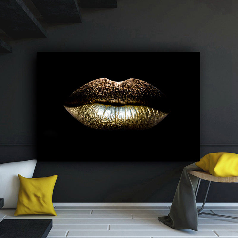 Wall Art Canvas Black And Gold Lips