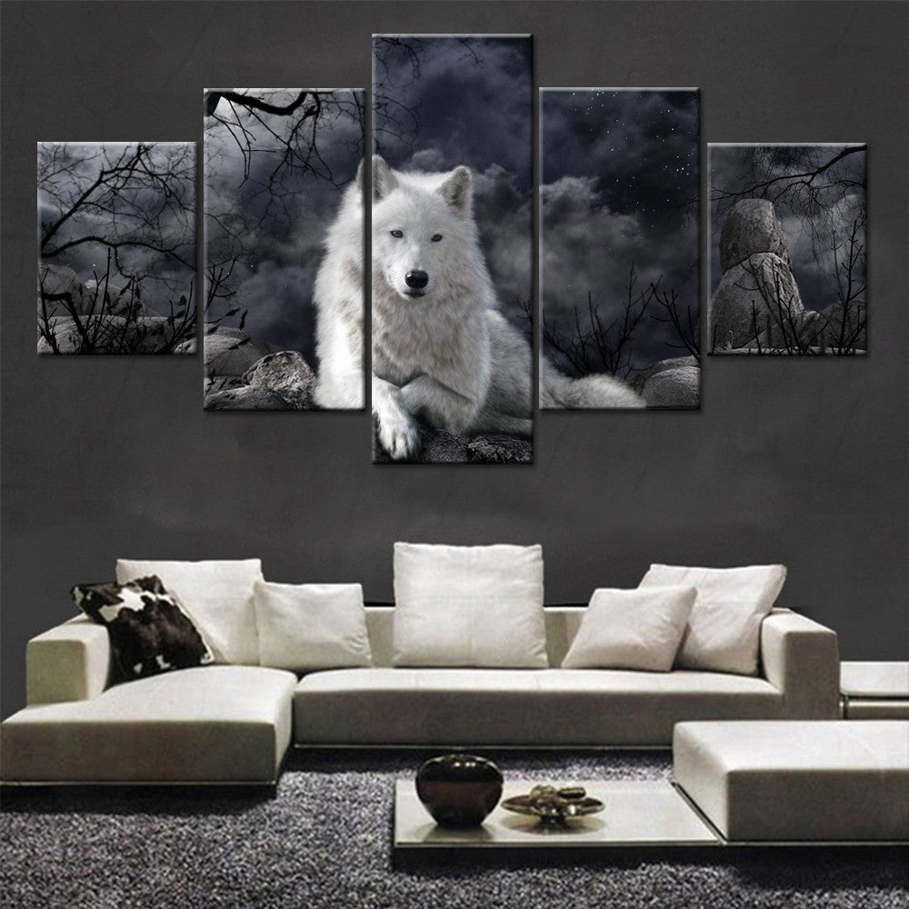 5 Panel Animal Wolf Wall Art Canvas Painting