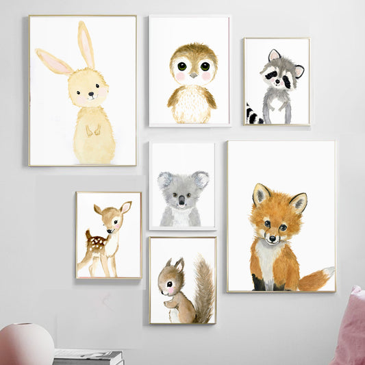 Children's Room Cartoon animals canvas wall art