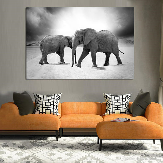 Elephant Black And White Canvas wall art