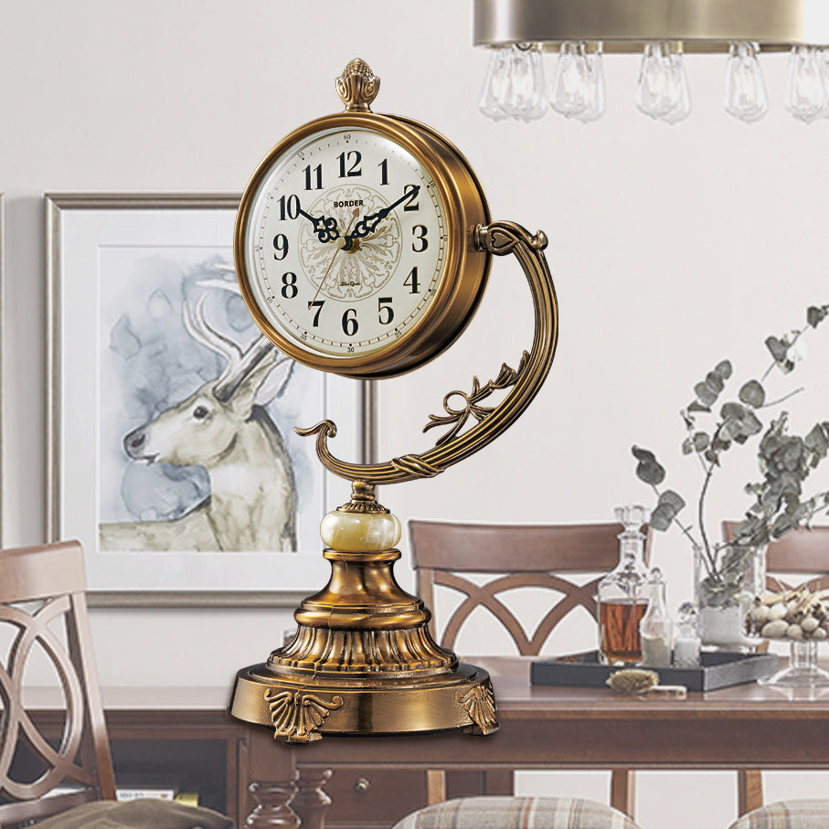 European vintage Style Living Room Desk Clock Copper-Plated