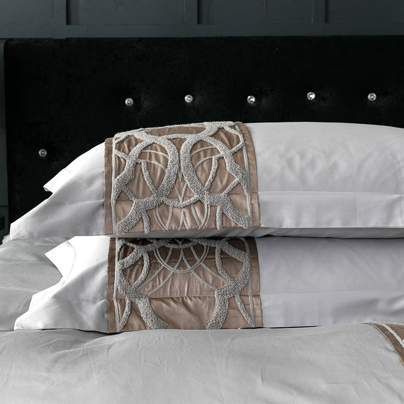 Chinese style Bedding, Light Luxury Cotton Embroidered Grey Series