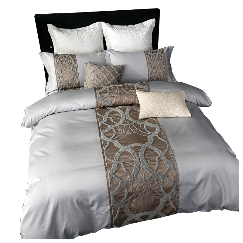 Chinese style Bedding, Light Luxury Cotton Embroidered Grey Series