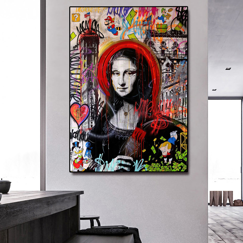 Street Art Mona Lisa , wall canvas art