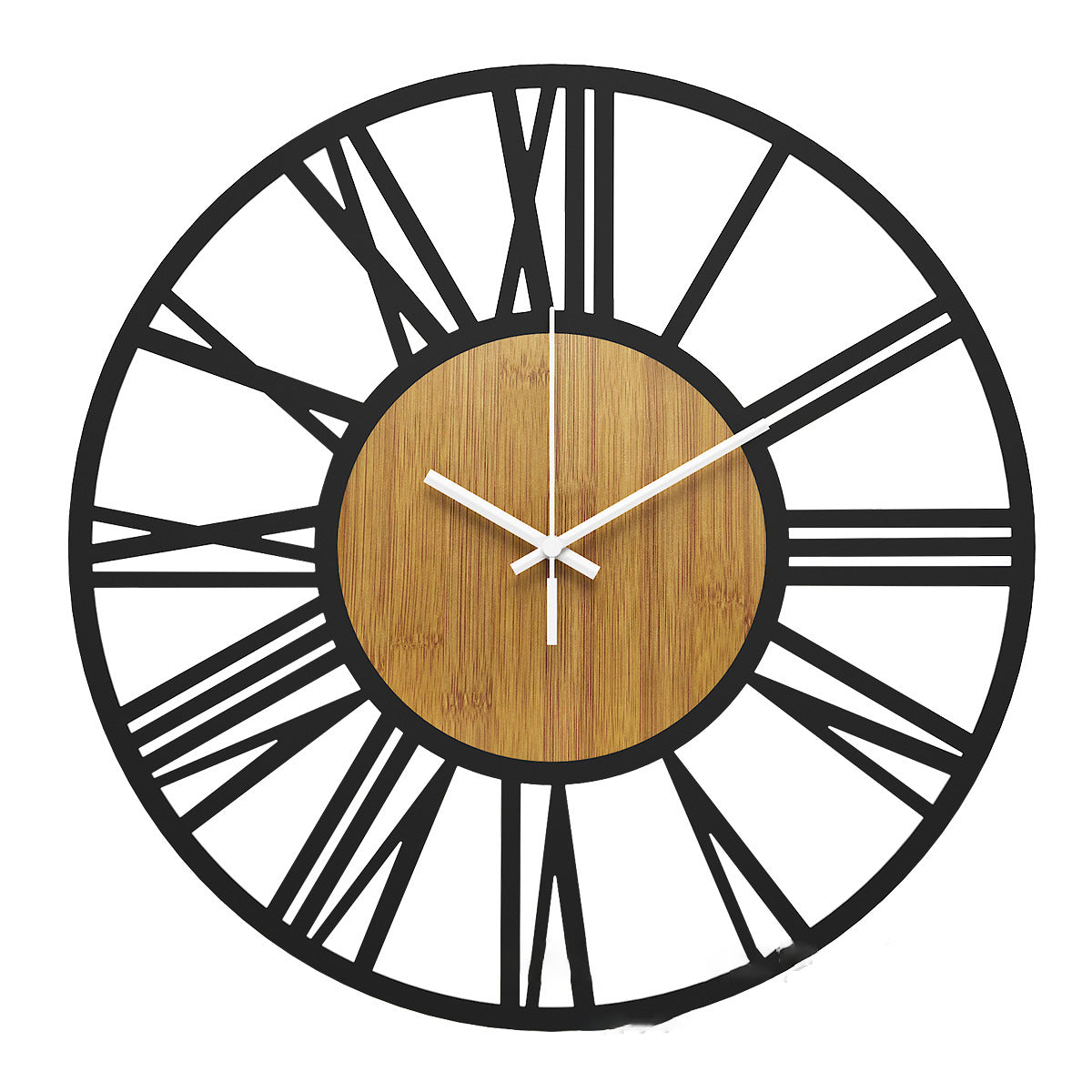 Wall Clock Wood And Black Metal