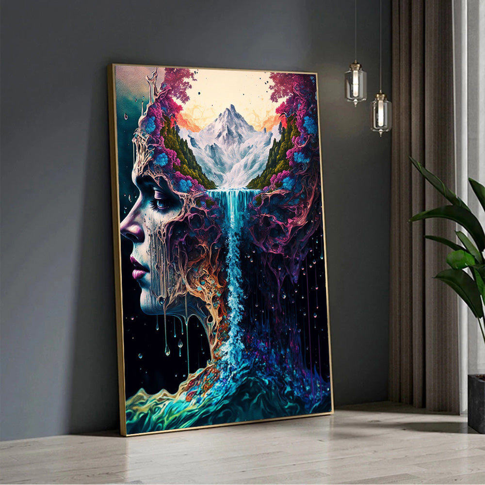 Nature Fantasy Canvas Painting Wall Art Abstract Woman Head And Water Poster