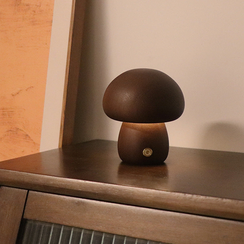 Wooden Mushroom LED Night Light With Touch Switch