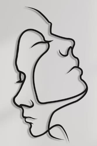 Character Couple Head Wall Decor Silhouette Abstract Line Metal Art