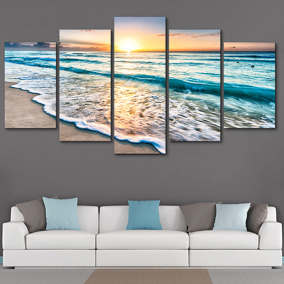 Beach and sunrise 5 piece canvas wall art