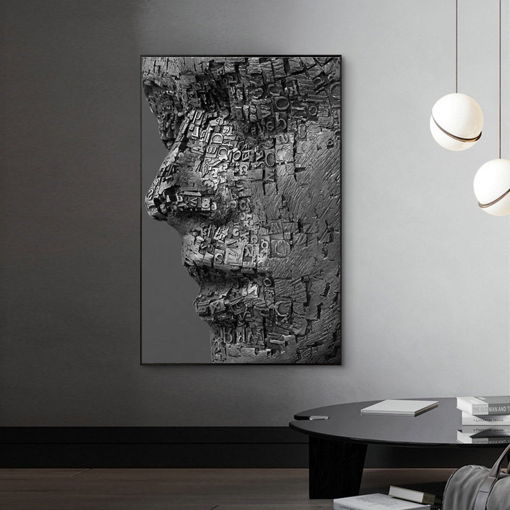 Human Face Canvas Painting Wall Art Composed Of Letters Surrealism Portrait Poster