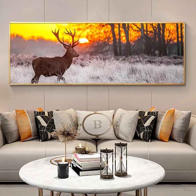 Sunset Wall Art Deer In Forest, canvas wall art