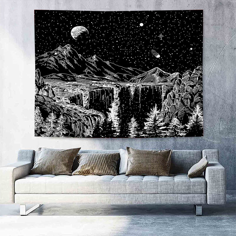 Sketch Drawing forest and mountains wall hanging