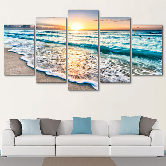 Beach and sunrise 5 piece canvas wall art