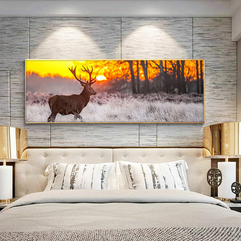 Sunset Wall Art Deer In Forest, canvas wall art