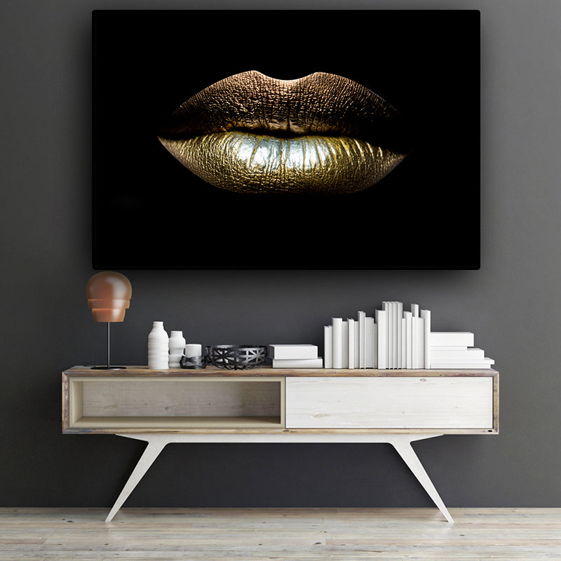 Wall Art Canvas Black And Gold Lips