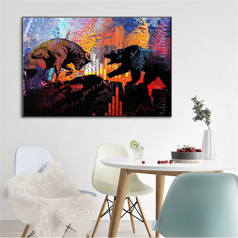 Bull And Bear Oil Colour Wall Art Poster Canvas Painting