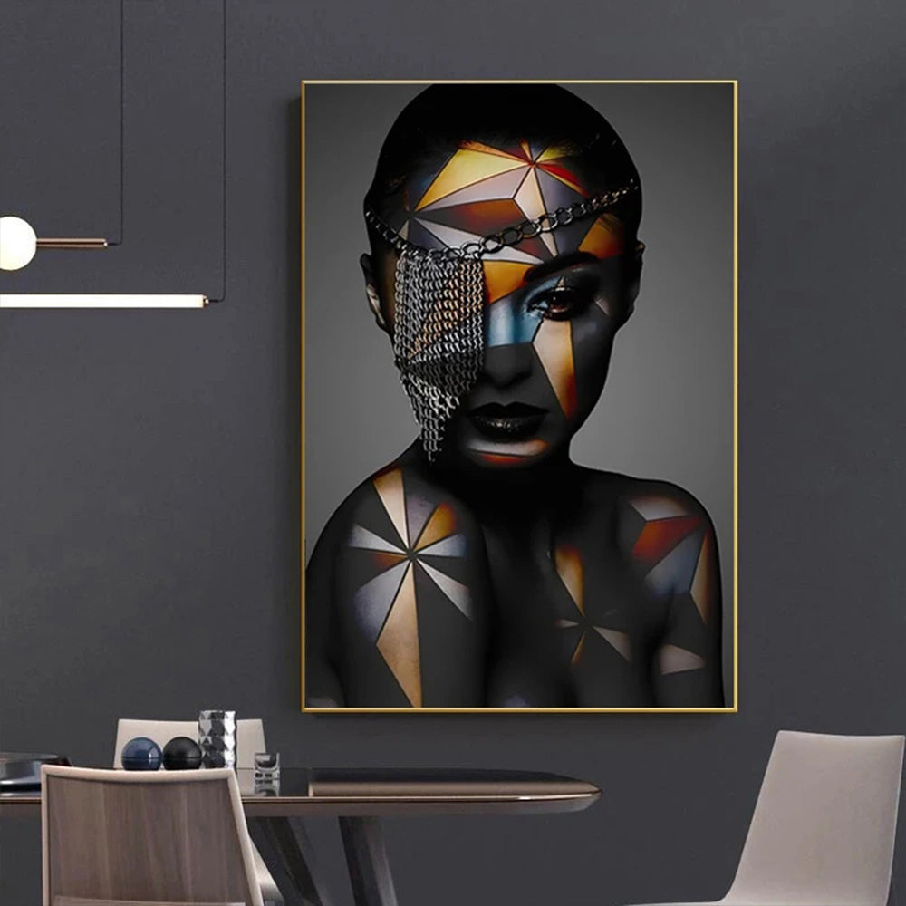 Geometric Makeup Woman Canvas Painting