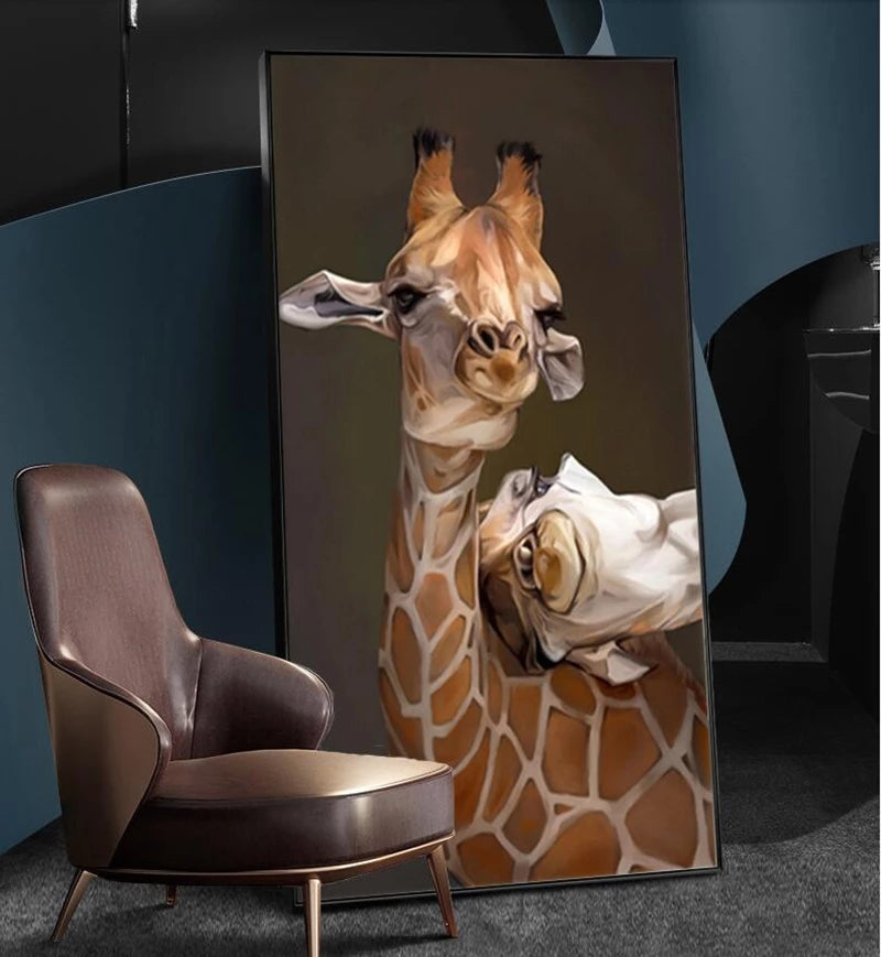 Giraffe Canvas Painting Family Posters