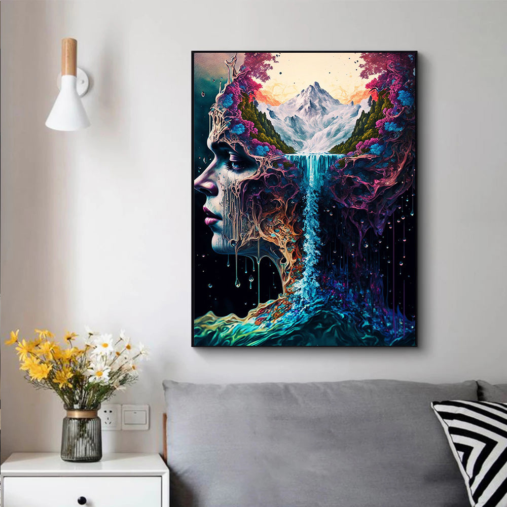 Nature Fantasy Canvas Painting Wall Art Abstract Woman Head And Water Poster