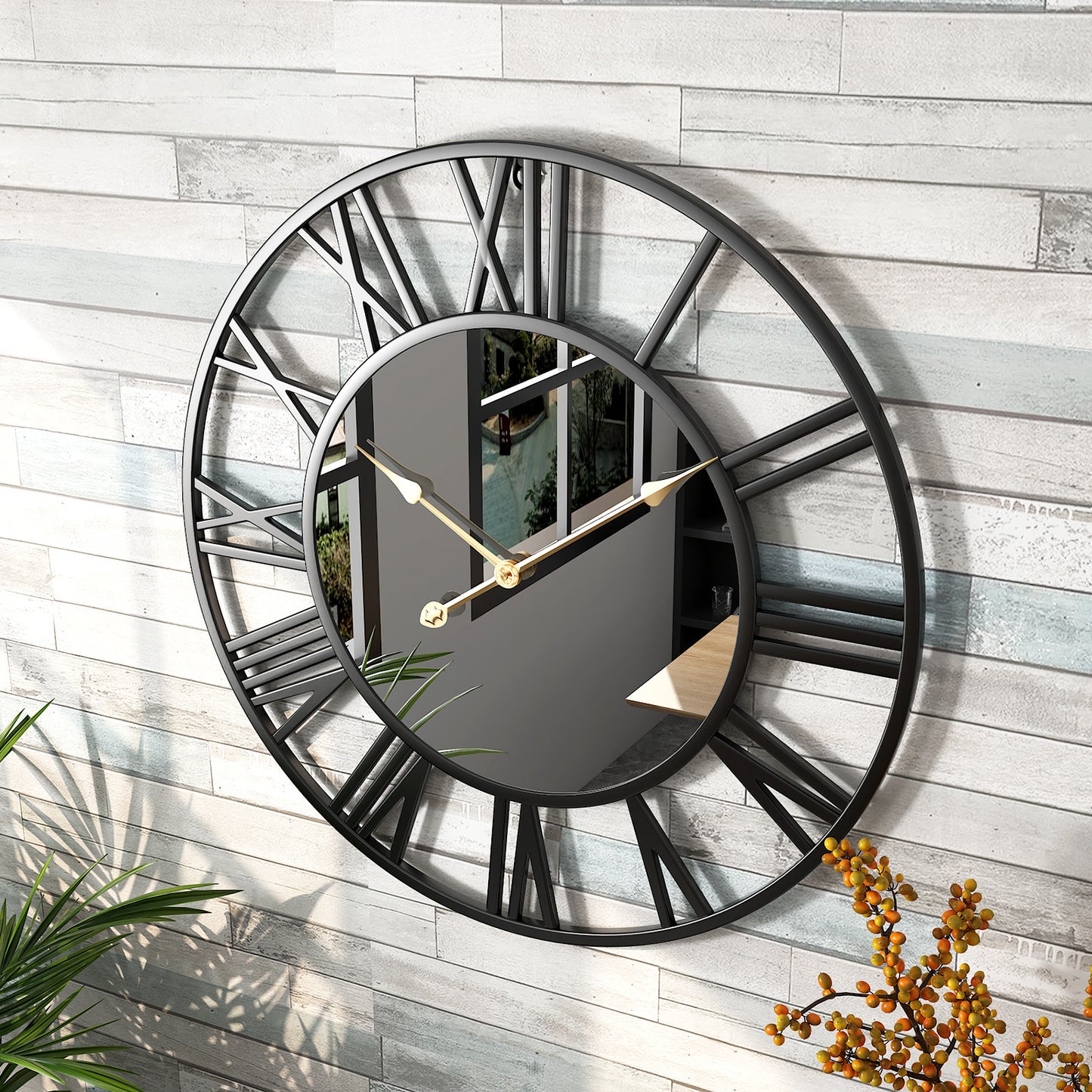 Round Wrought Iron Mirror Clock