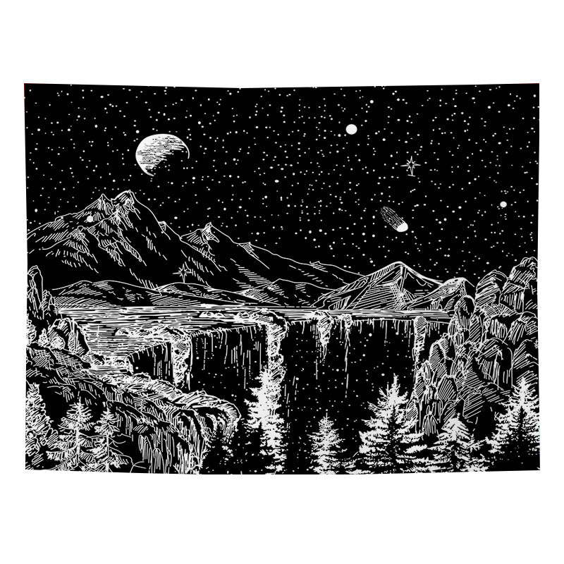 Sketch Drawing forest and mountains wall hanging