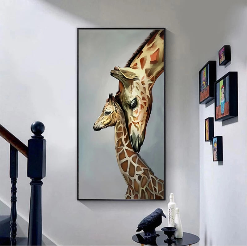 Giraffe Canvas Painting Family Posters