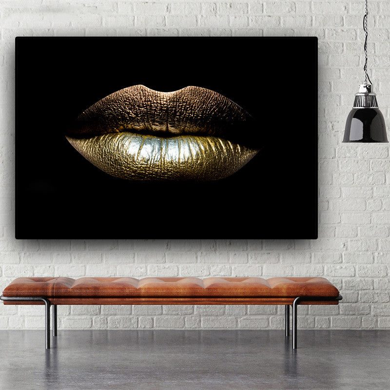 Wall Art Canvas Black And Gold Lips