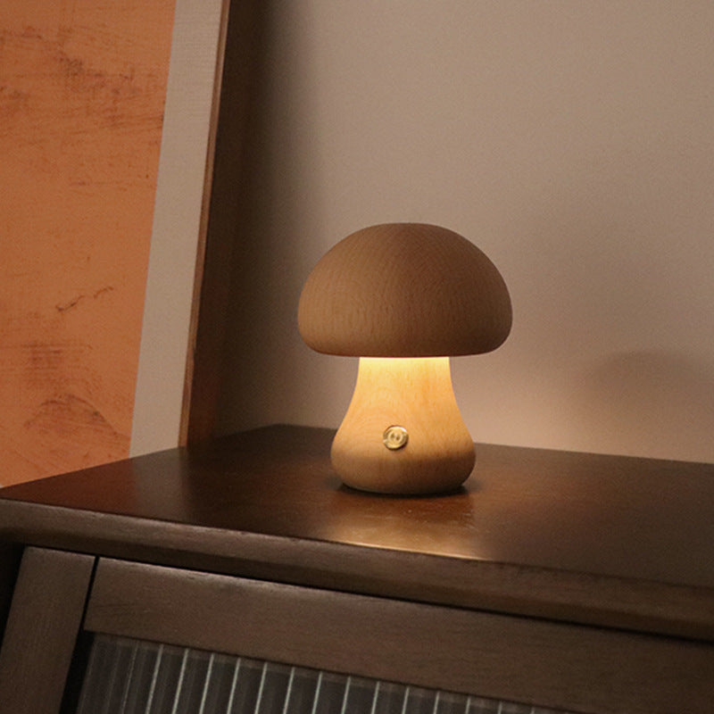 Wooden Mushroom LED Night Light With Touch Switch