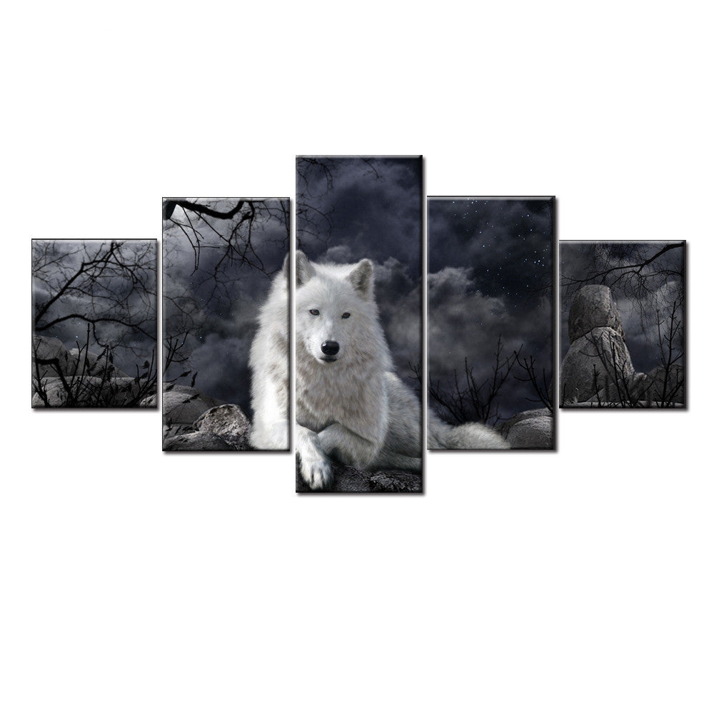 5 Panel Animal Wolf Wall Art Canvas Painting