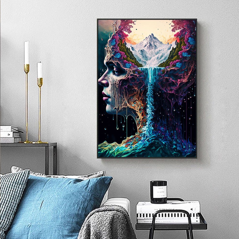 Nature Fantasy Canvas Painting Wall Art Abstract Woman Head And Water Poster