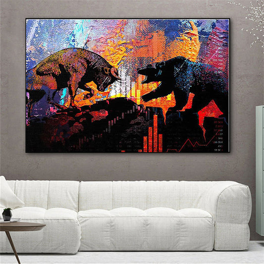 Bull And Bear Oil Colour Wall Art Poster Canvas Painting