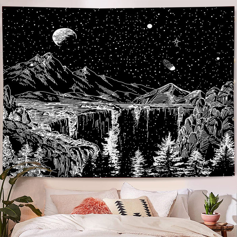 Sketch Drawing forest and mountains wall hanging