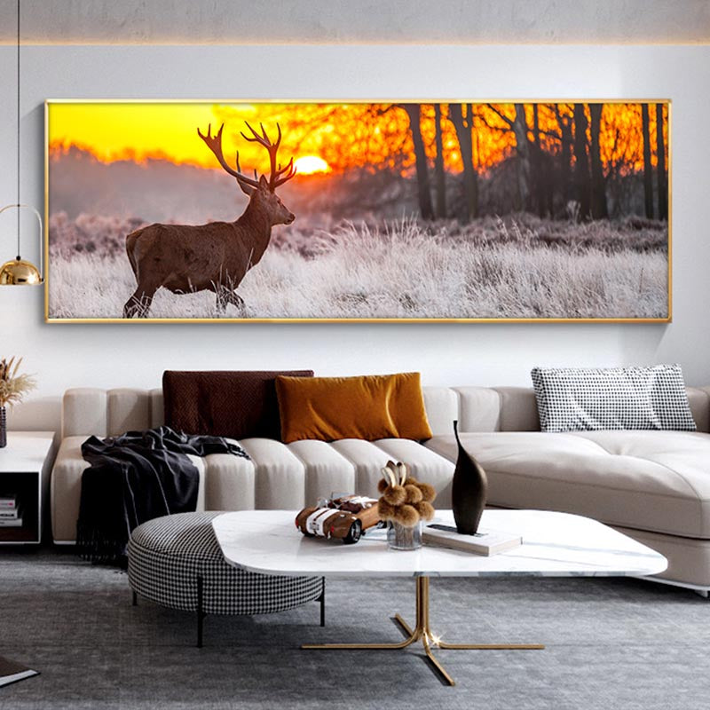 Sunset Wall Art Deer In Forest, canvas wall art