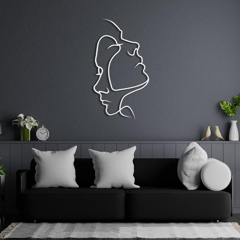 Character Couple Head Wall Decor Silhouette Abstract Line Metal Art