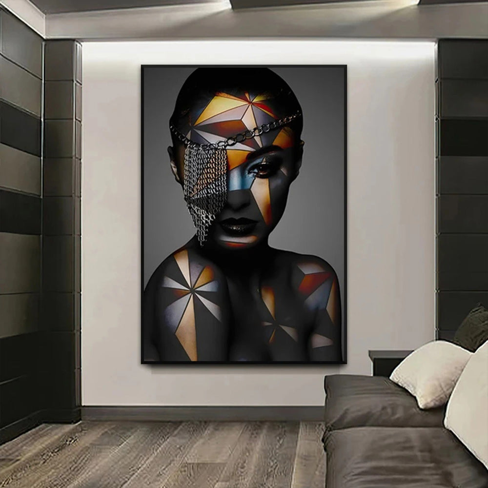 Geometric Makeup Woman Canvas Painting