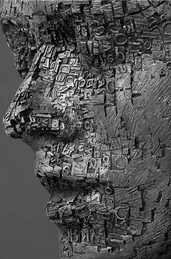 Human Face Canvas Painting Wall Art Composed Of Letters Surrealism Portrait Poster