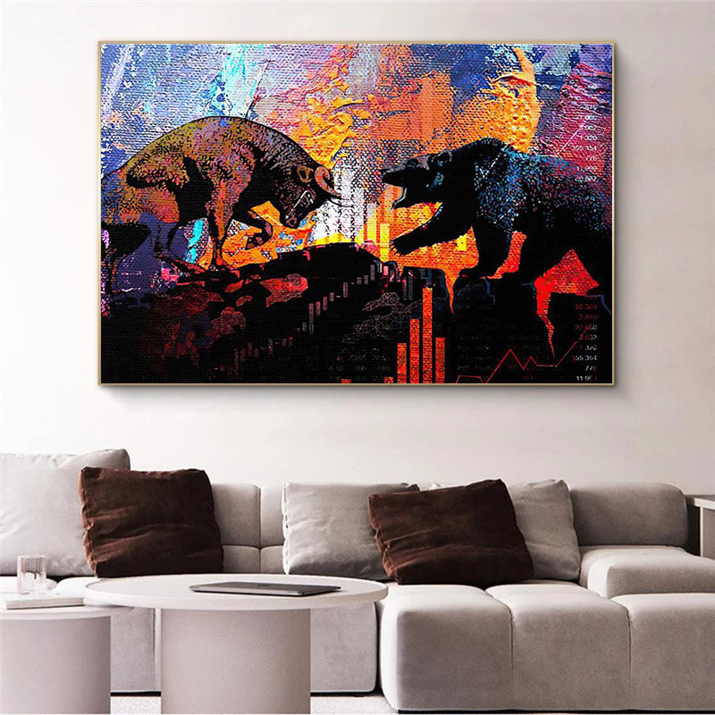 Bull And Bear Oil Colour Wall Art Poster Canvas Painting