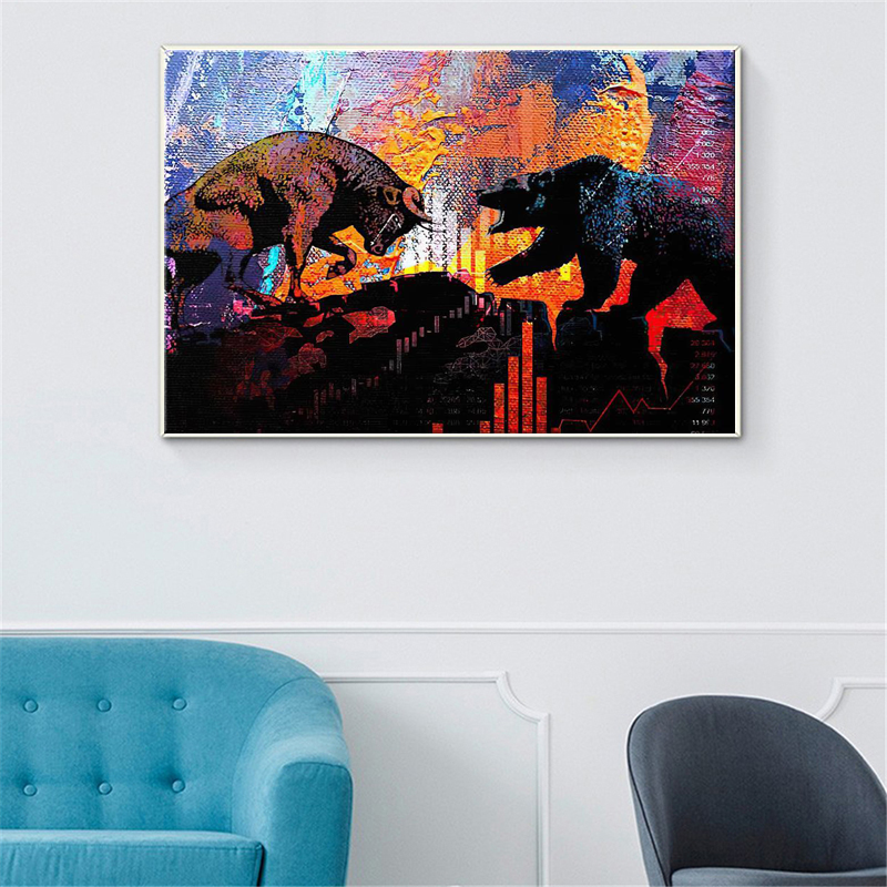 Bull And Bear Oil Colour Wall Art Poster Canvas Painting