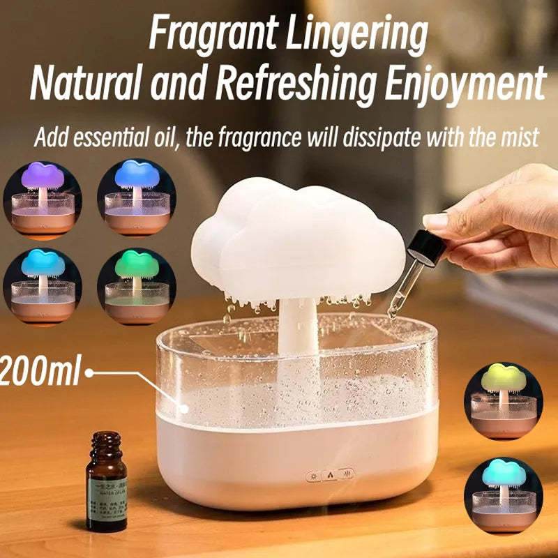 Rain Cloud Night Light Humidifier With Raining Water Drop Sound And 7 Colour Led Light Essential Oil Diffuser