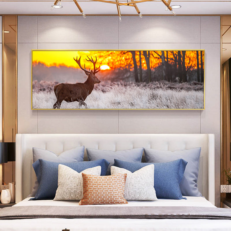 Sunset Wall Art Deer In Forest, canvas wall art