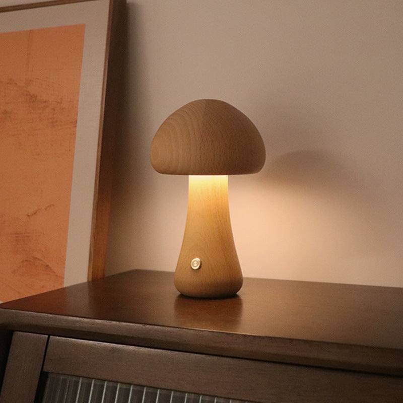 Wooden Mushroom LED Night Light With Touch Switch