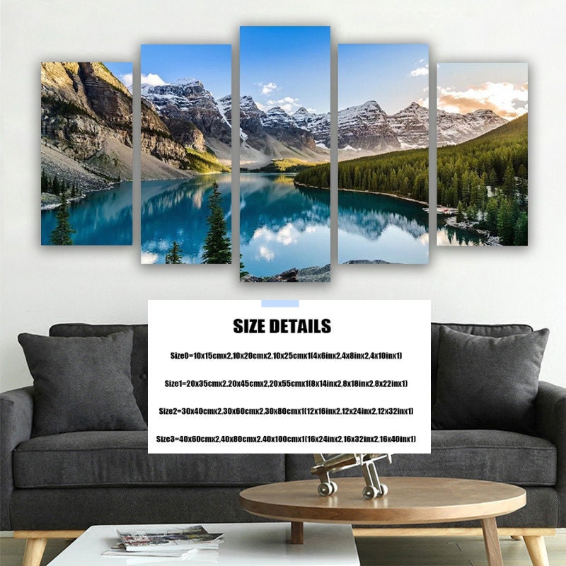 lake and mountains 5 Piece Canvas Wall Art