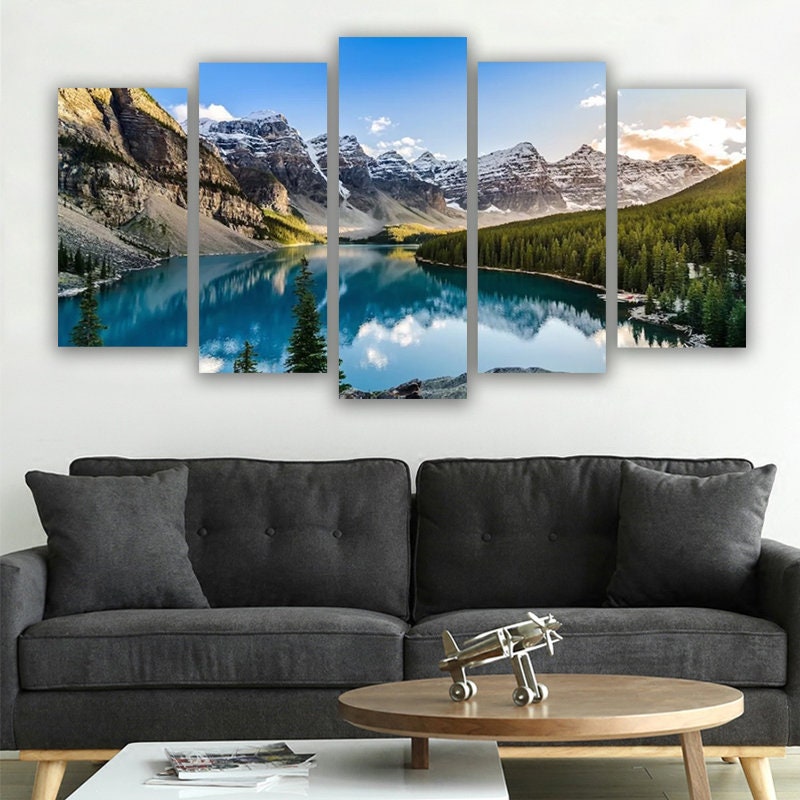 lake and mountains 5 Piece Canvas Wall Art