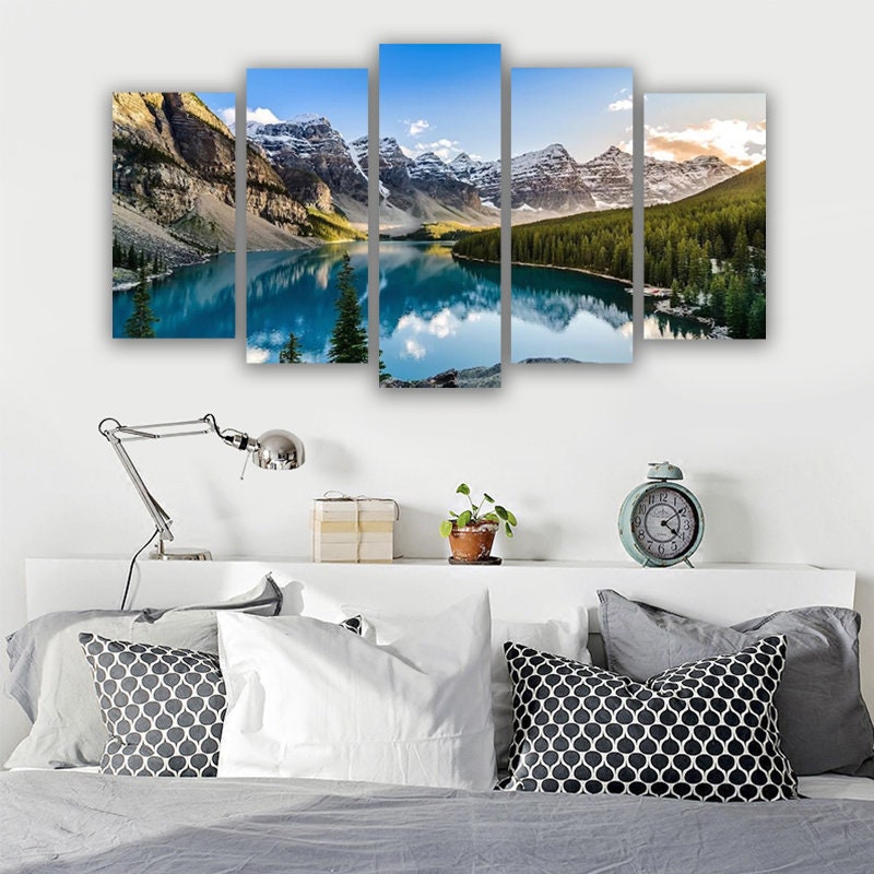 lake and mountains 5 Piece Canvas Wall Art