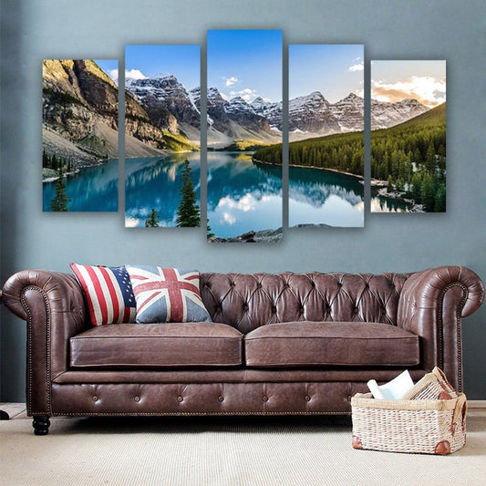 lake and mountains 5 Piece Canvas Wall Art